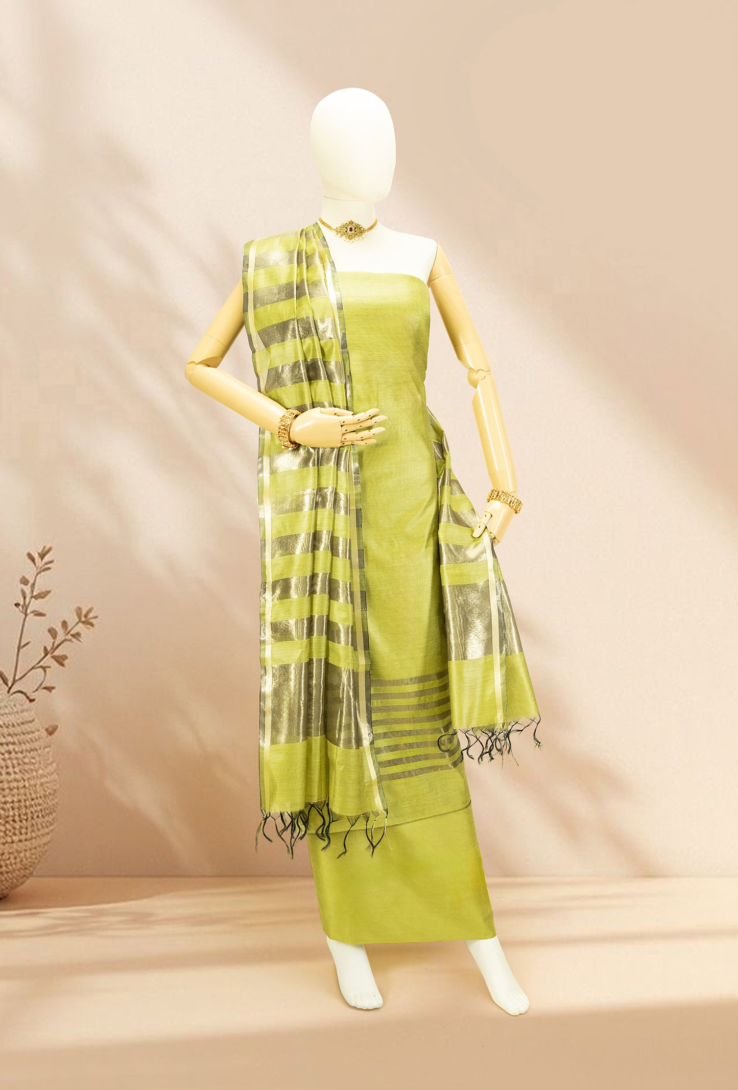 Neon Green Silk Kurta Set With Dupatta & Pants