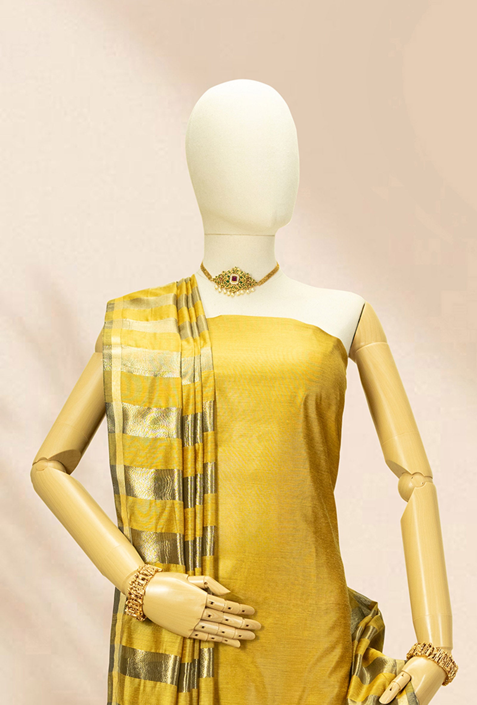 Mustard Yellow & Antique Gold Silk Kurta Set With Dupatta & Pants