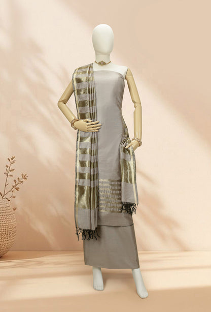 Brownish Grey Silk Kurta Set With Dupatta & Pants