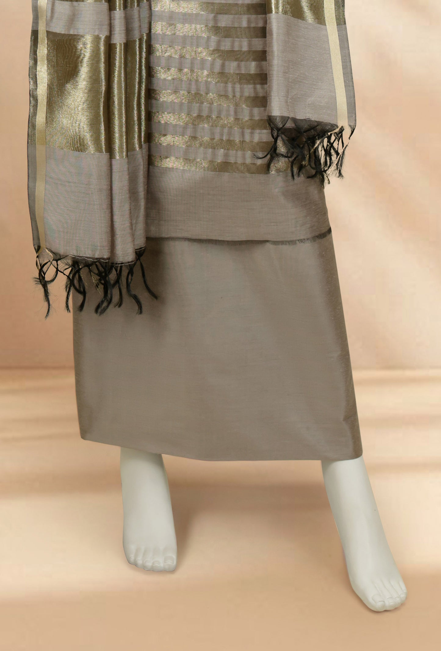 Brownish Grey Silk Kurta Set With Dupatta & Pants