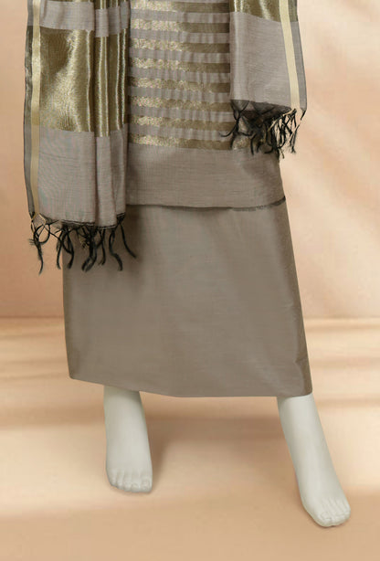 Brownish Grey Silk Kurta Set With Dupatta & Pants