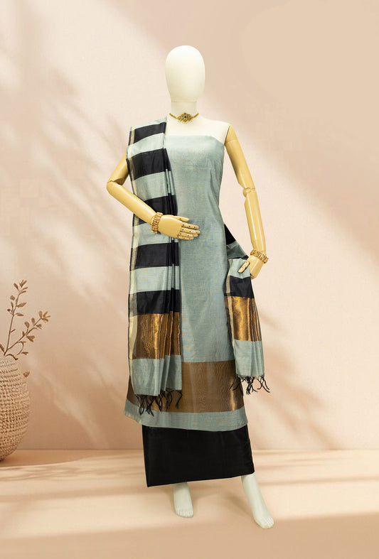 Black Grey & Antique Gold Silk Kurta Set With Dupatta & Pants