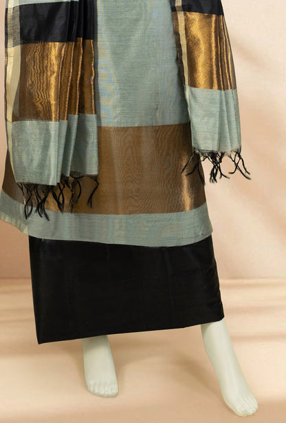 Black Grey & Antique Gold Silk Kurta Set With Dupatta & Pants