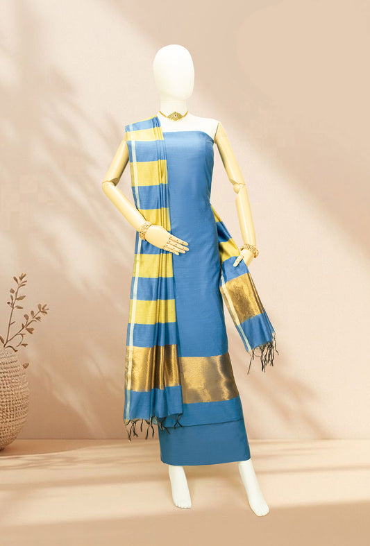 Blue & Yellow Silk Kurta Set