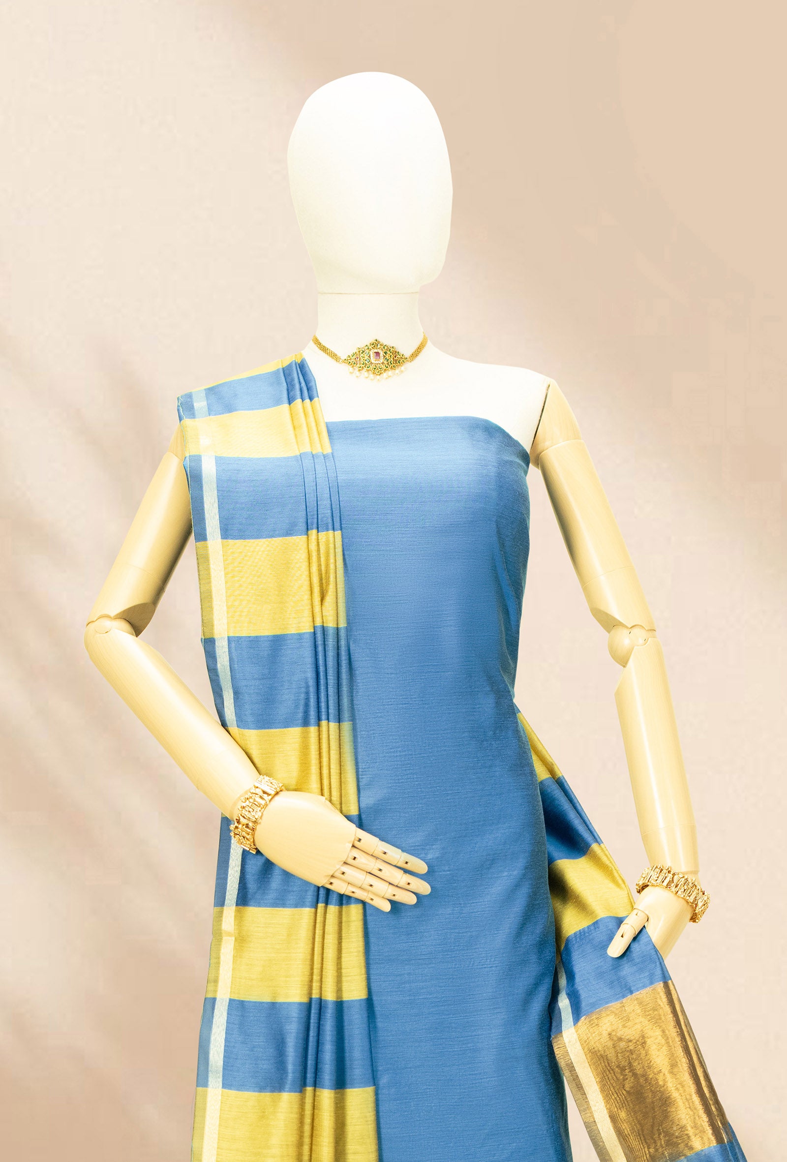 Blue & Yellow Silk Kurta Set