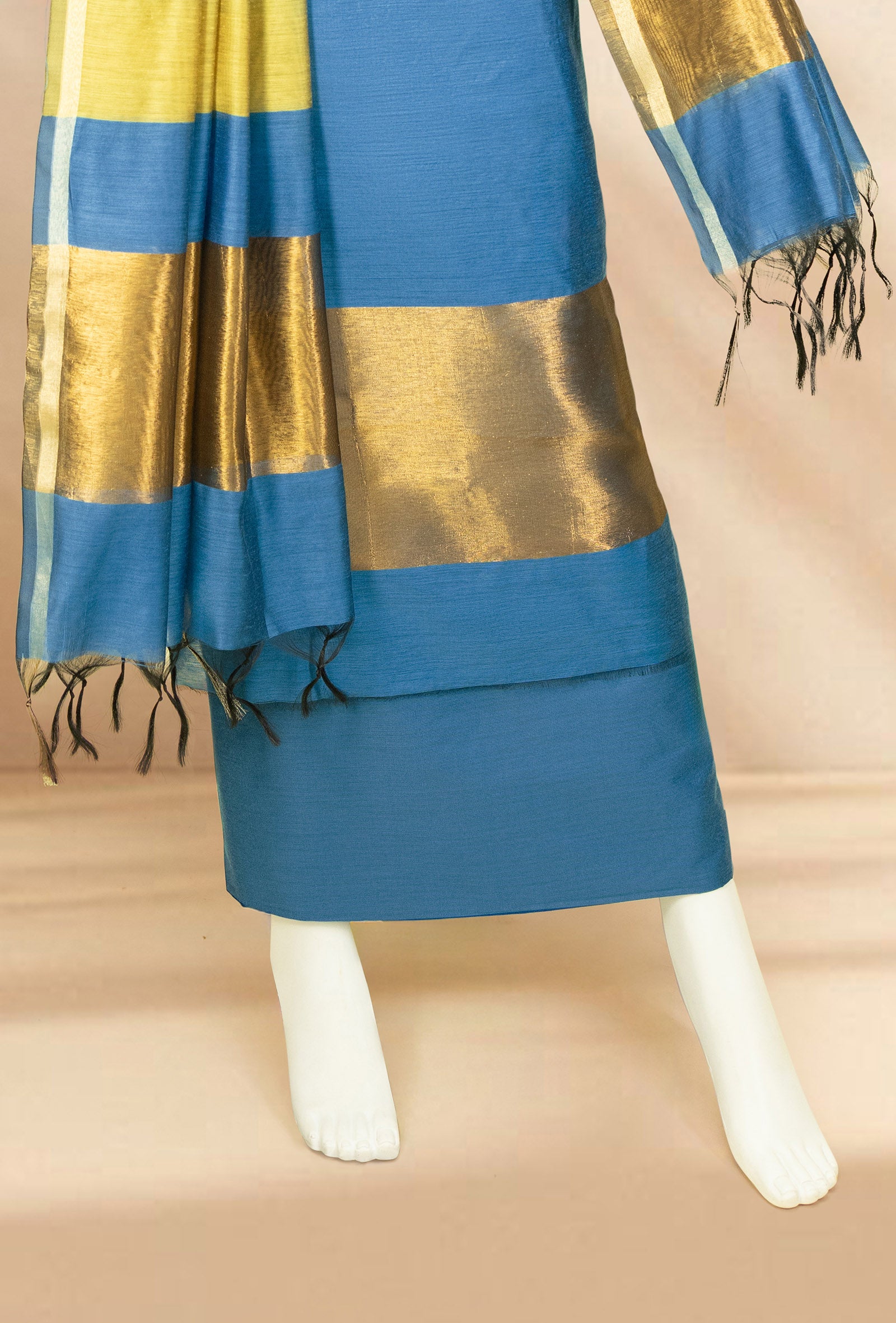 Blue & Yellow Silk Kurta Set