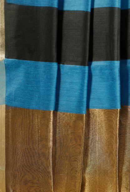 Black & Blue Silk Kurta Set With Antique Gold Embroidery, Dupatta & Pants