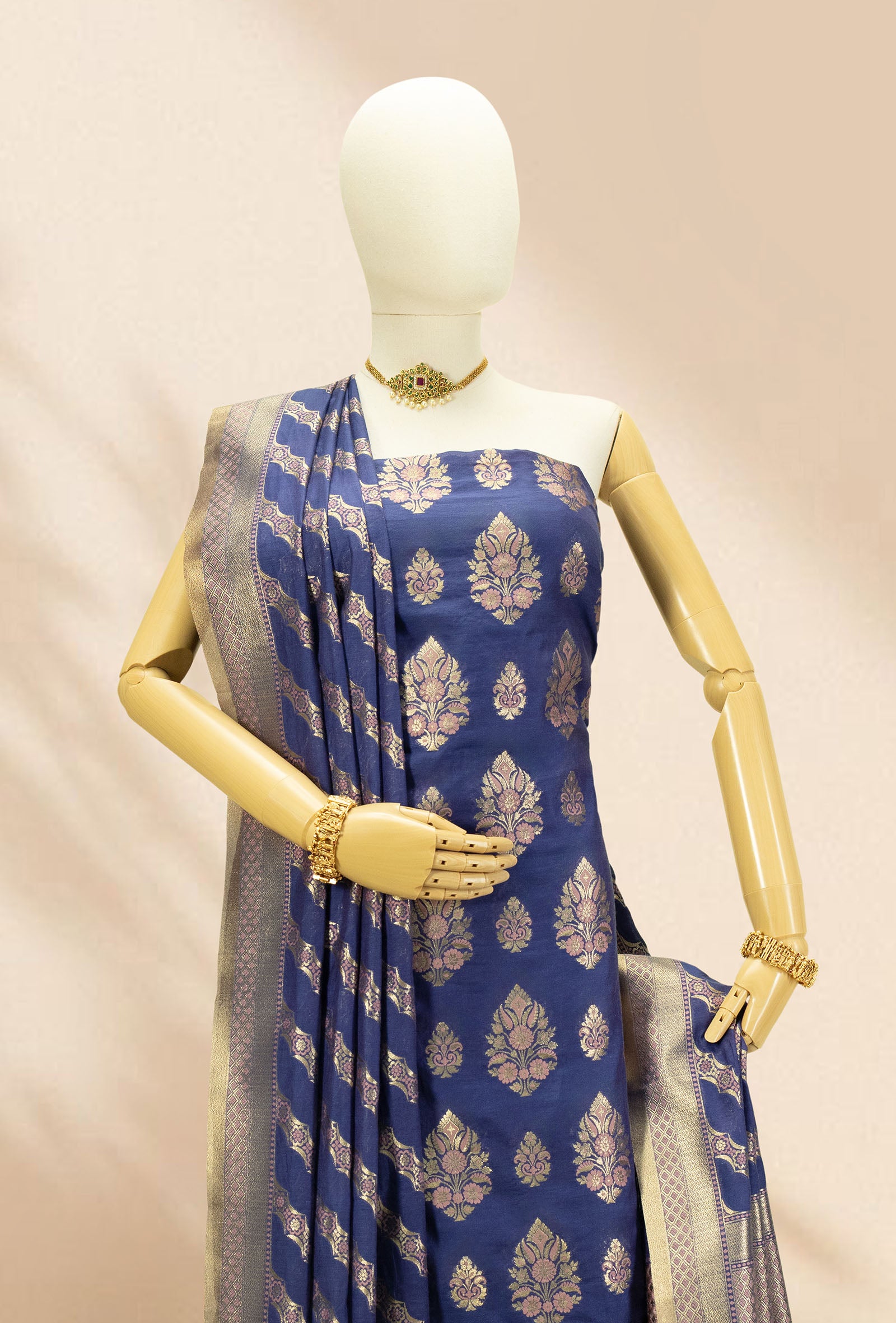 Royal Blue Chanderi Kurta Set With Cotton Silk Pants & Dupatta