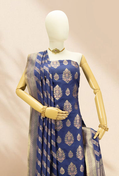 Royal Blue Chanderi Kurta Set With Cotton Silk Pants & Dupatta