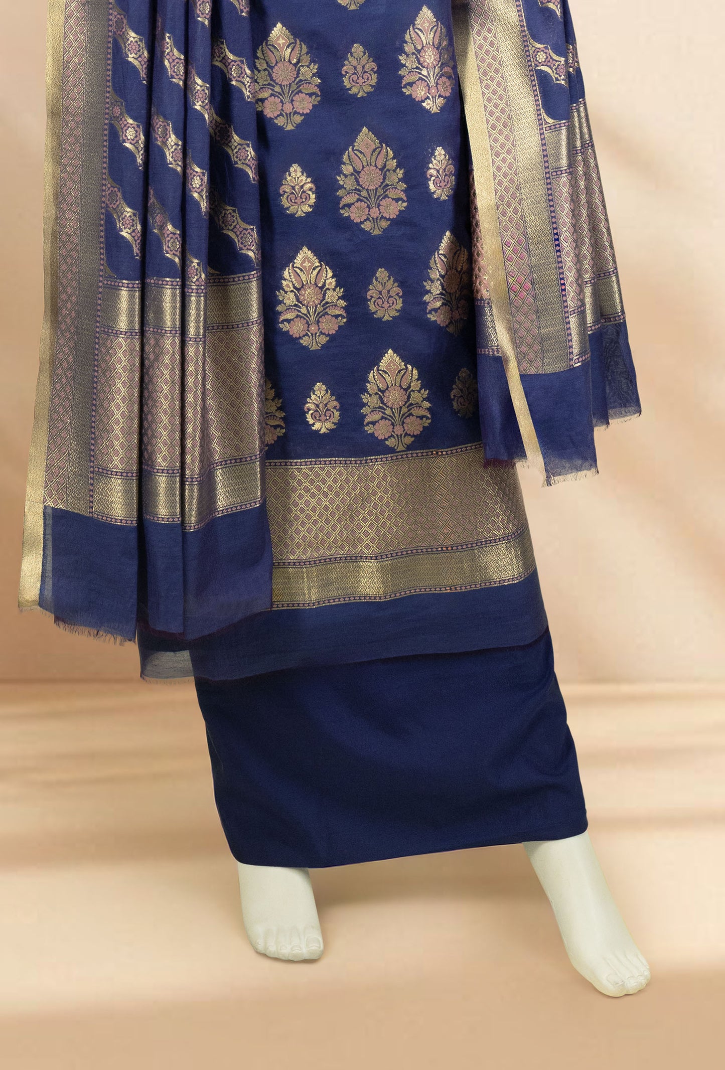 Royal Blue Chanderi Kurta Set With Cotton Silk Pants & Dupatta