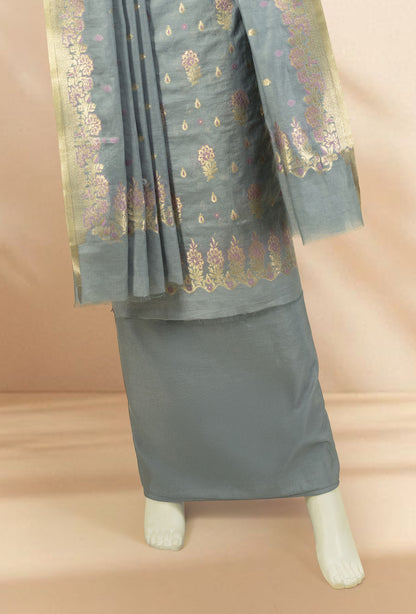 Grey Chanderi Kurta Set With Cotton Silk Pants & Dupatta