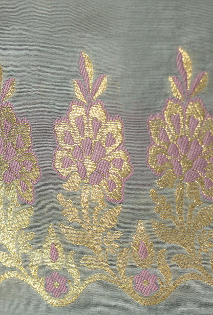 Grey Chanderi Kurta Set With Cotton Silk Pants & Dupatta