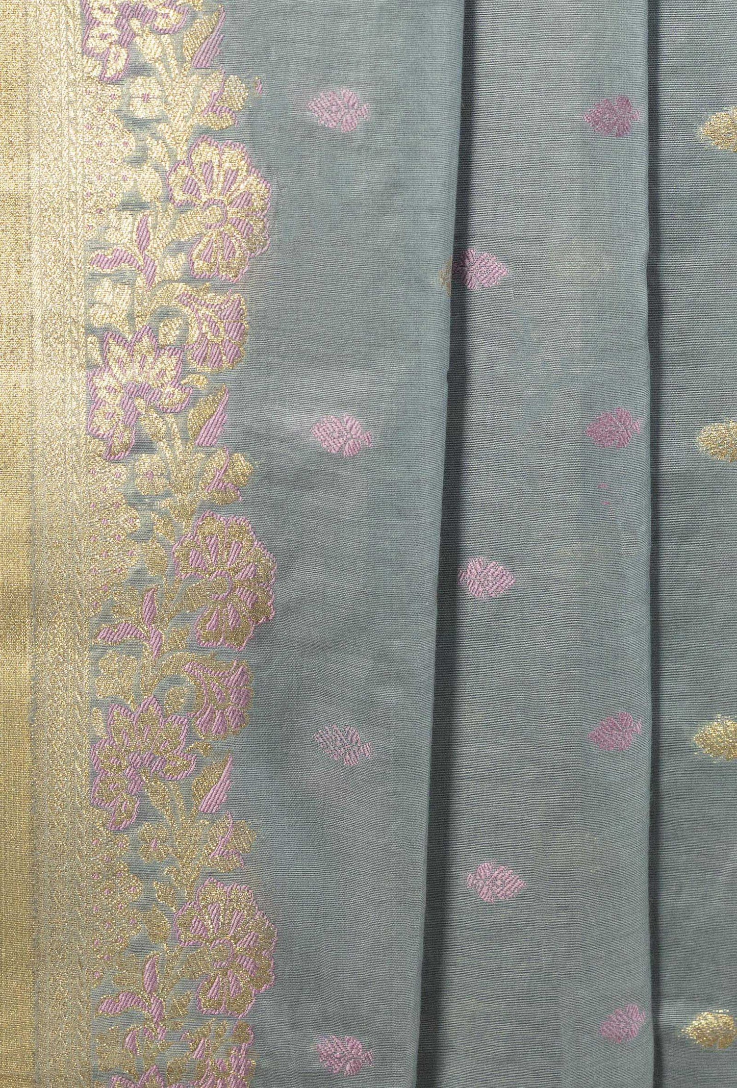 Grey Chanderi Kurta Set With Cotton Silk Pants & Dupatta