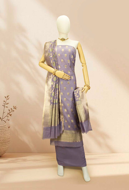 Lilac Chanderi Silk Kurta Set With Cotton Silk Pants & Dupatta