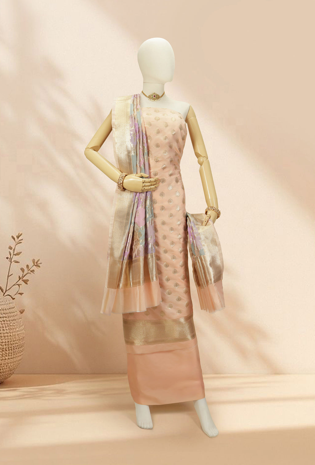 Peach Elegance Chanderi Silk Kurta Set