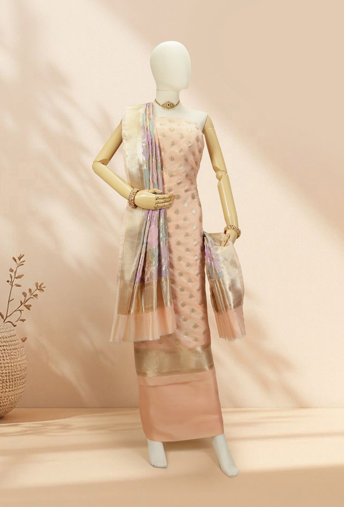 Peach Elegance Chanderi Silk Kurta Set