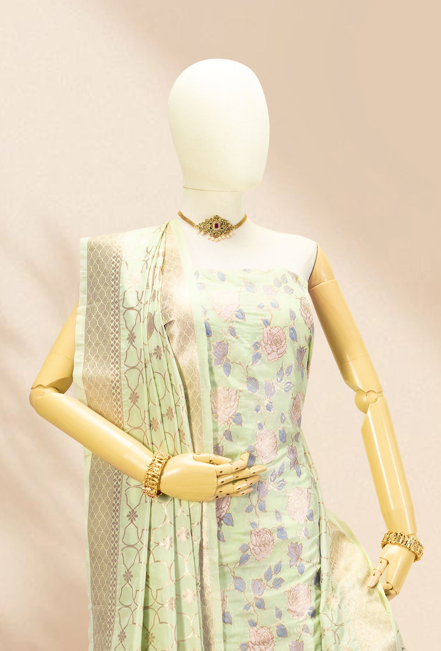Pista Green Grace Chanderi Silk Kurta Set With Dupatta And Pants