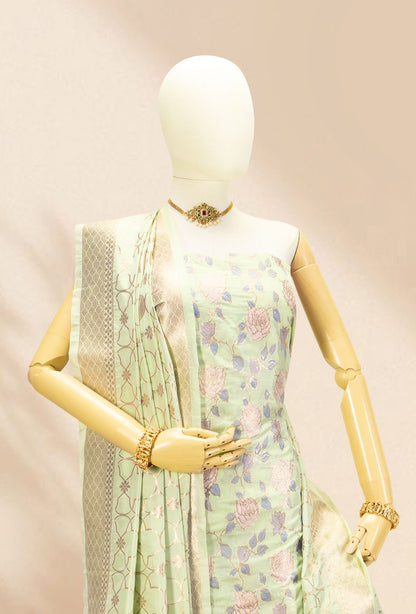 Pista Green Grace Chanderi Silk Kurta Set With Dupatta And Pants