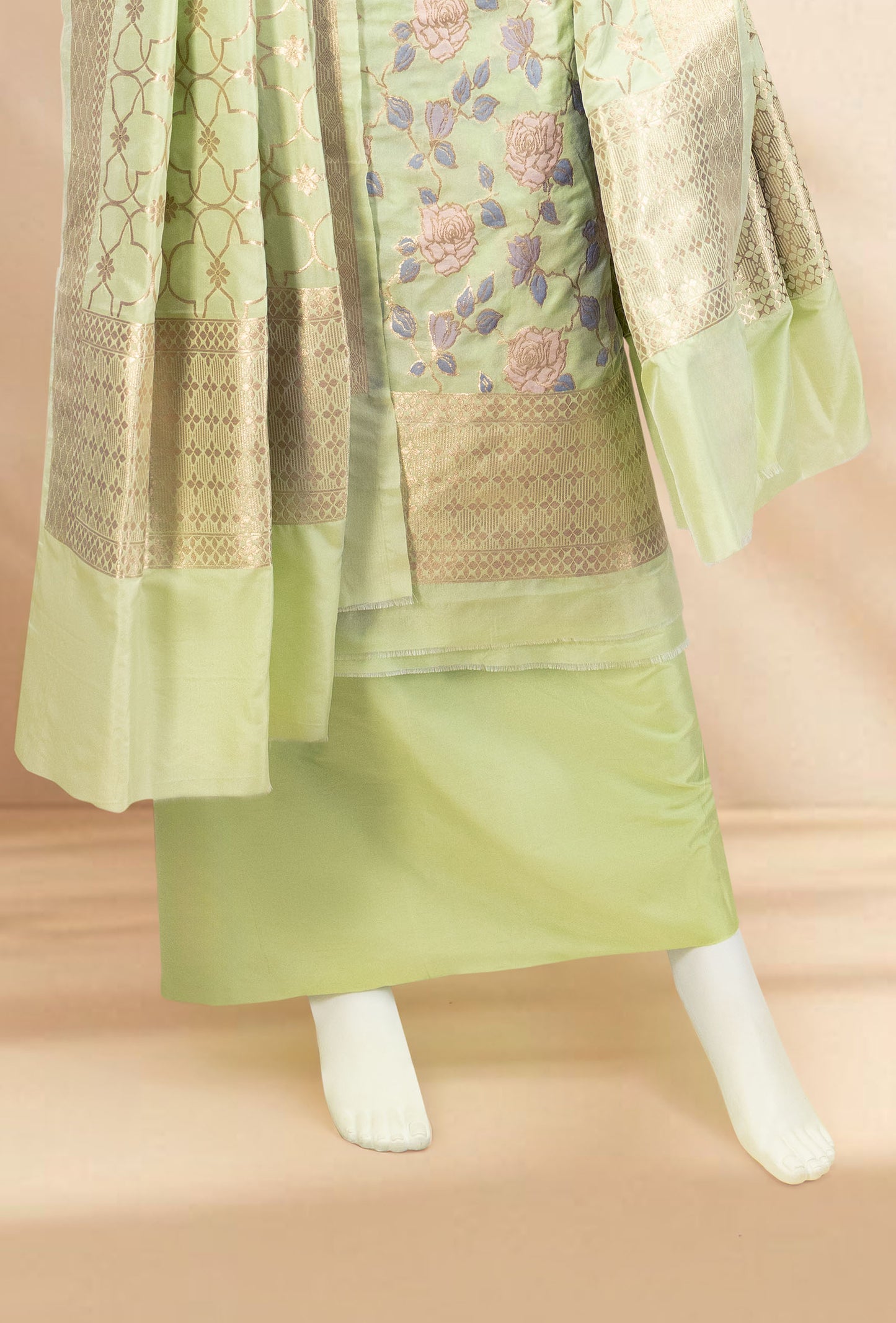 Pista Green Grace Chanderi Silk Kurta Set With Dupatta And Pants