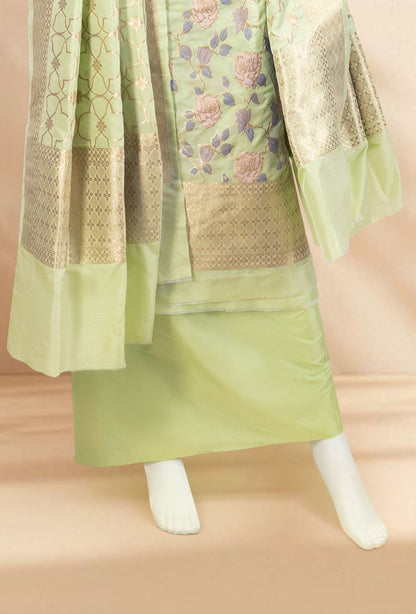 Pista Green Grace Chanderi Silk Kurta Set With Dupatta And Pants