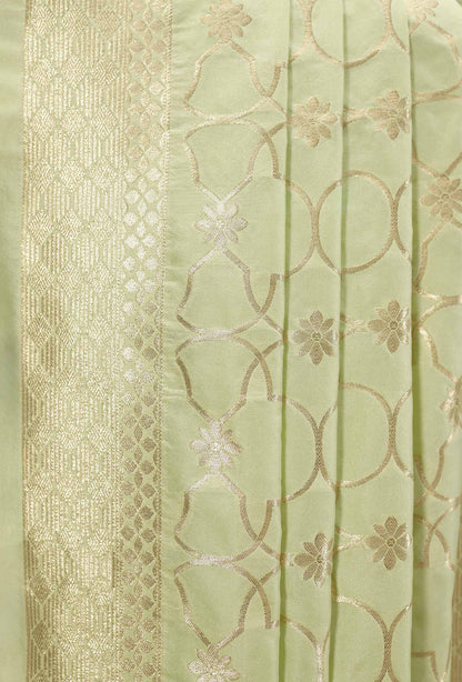 Pista Green Grace Chanderi Silk Kurta Set With Dupatta And Pants