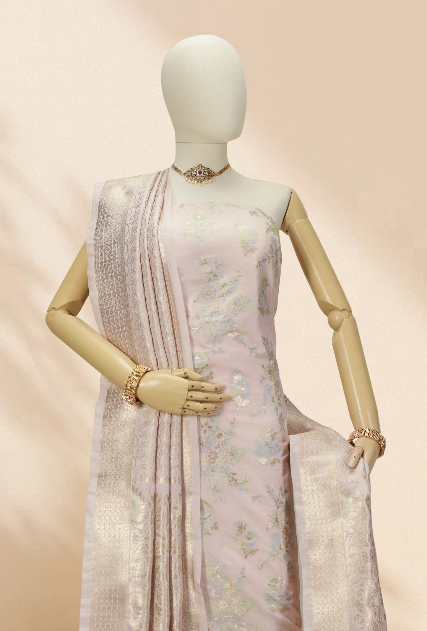 Light Peach & Antique Gold Chanderi Silk Kurta Set