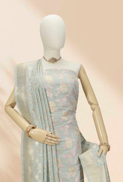 Powder Blue Chanderi Silk Kurta Set With Dupatta & Pants