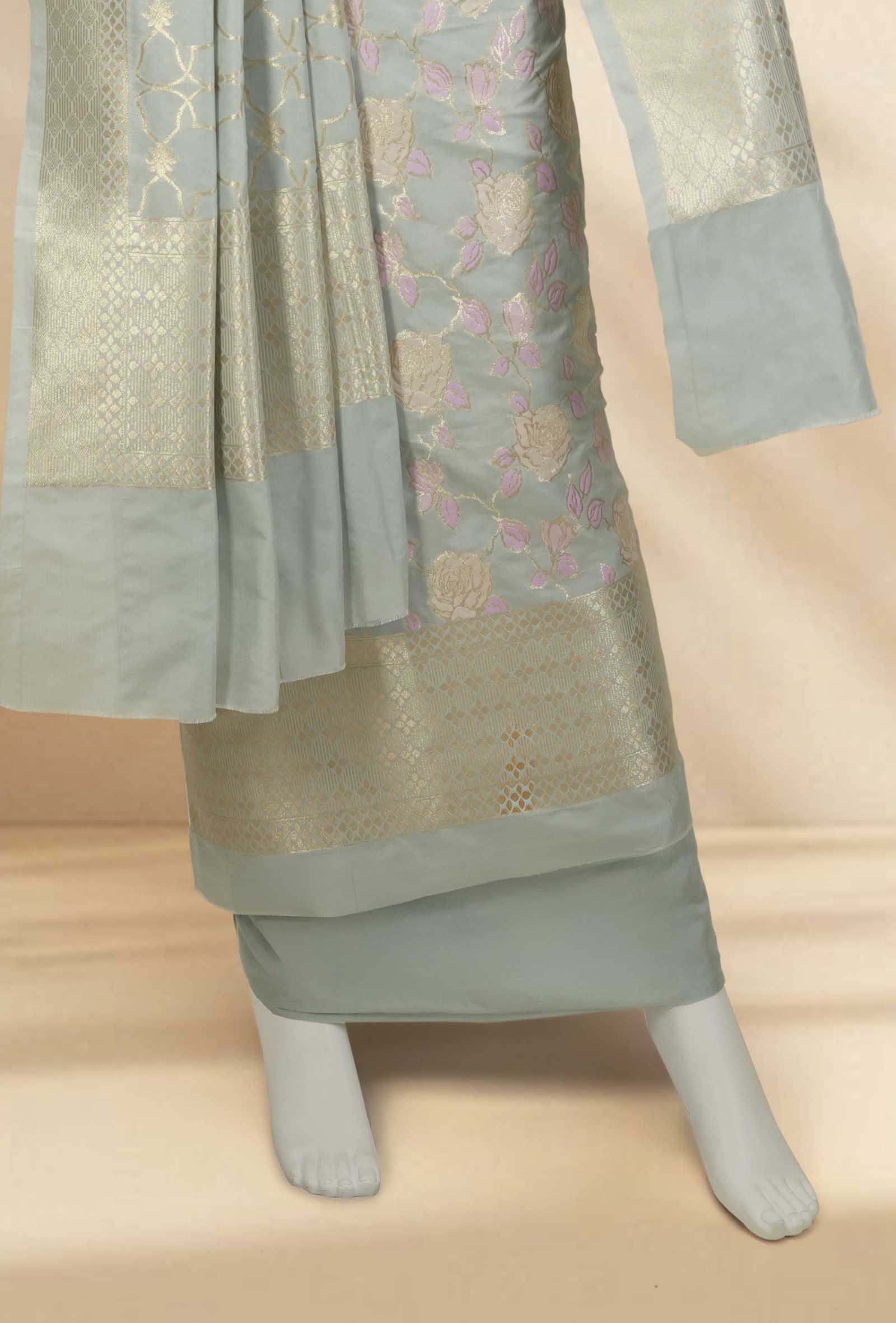 Powder Blue Chanderi Silk Kurta Set With Dupatta & Pants