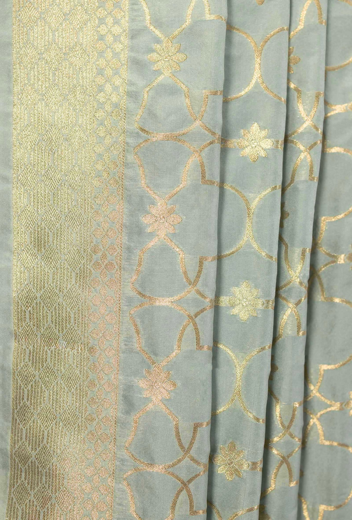 Powder Blue Chanderi Silk Kurta Set With Dupatta & Pants