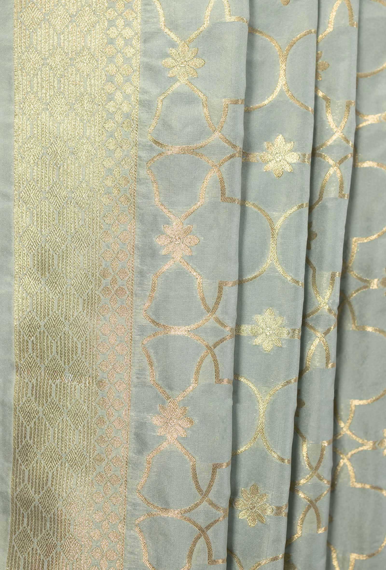 Powder Blue Chanderi Silk Kurta Set With Dupatta & Pants