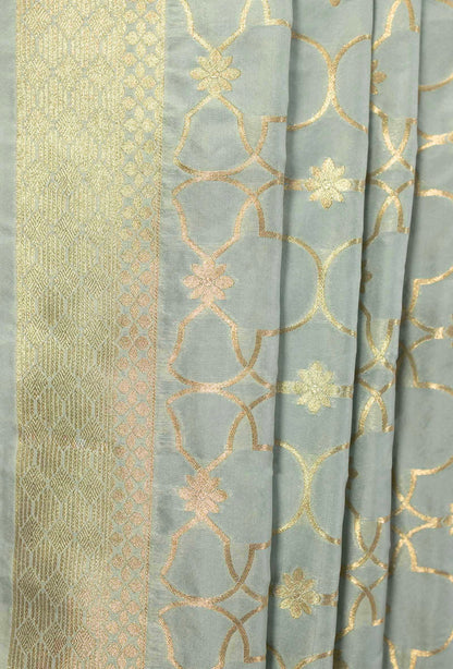 Powder Blue Chanderi Silk Kurta Set With Dupatta & Pants