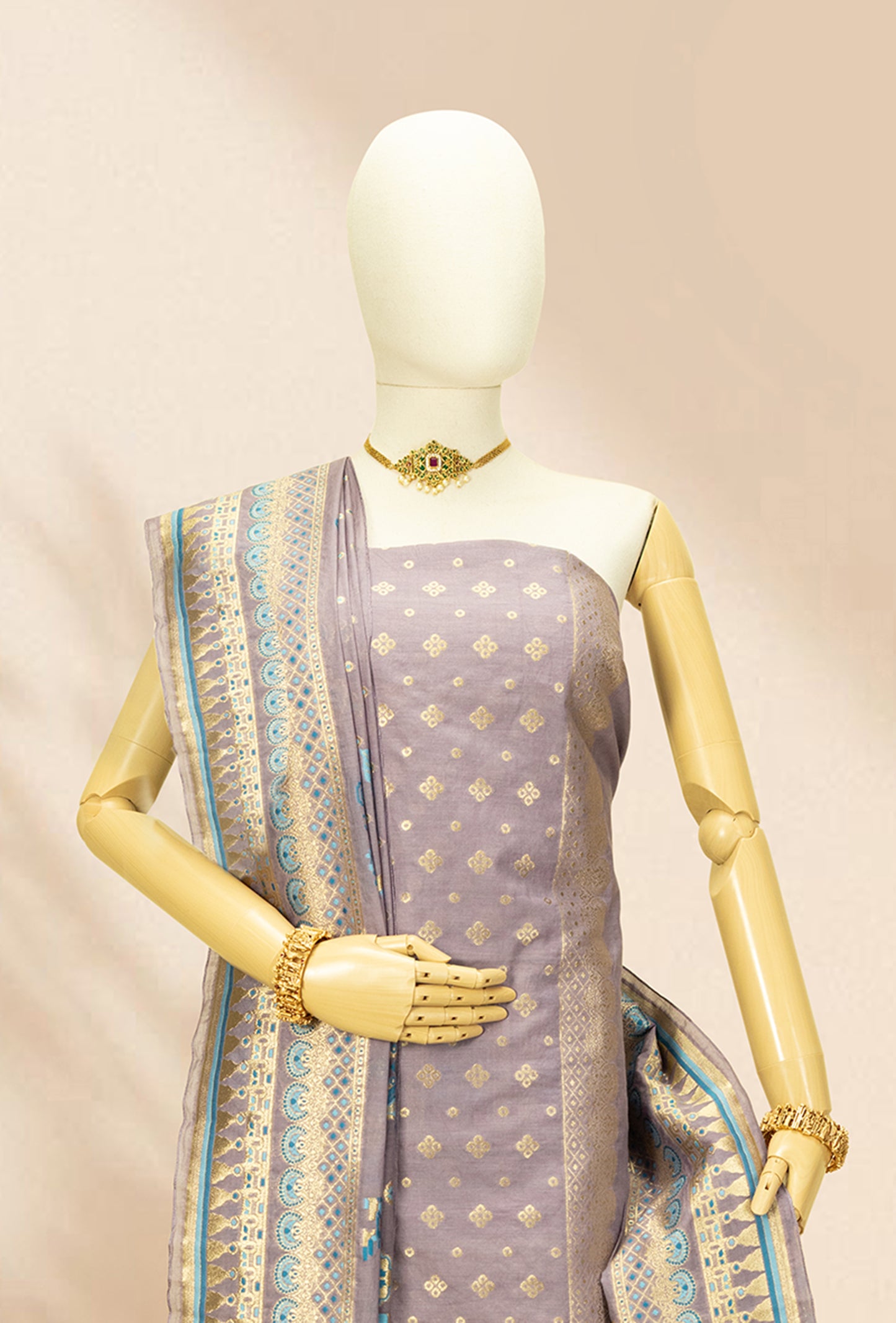 Lilac Chanderi Kurta Set With Cotton Silk Pants & Dupatta