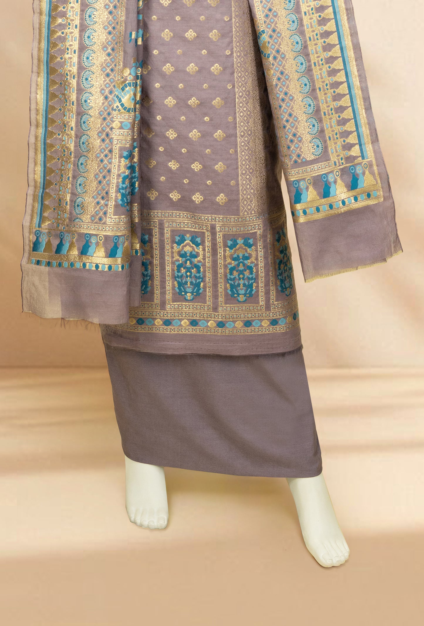 Lilac Chanderi Kurta Set With Cotton Silk Pants & Dupatta