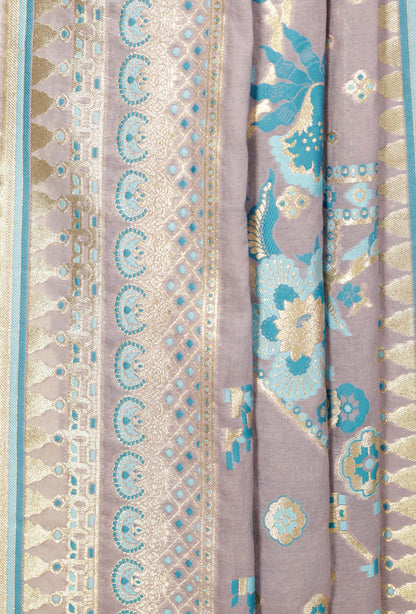 Lilac Chanderi Kurta Set With Cotton Silk Pants & Dupatta