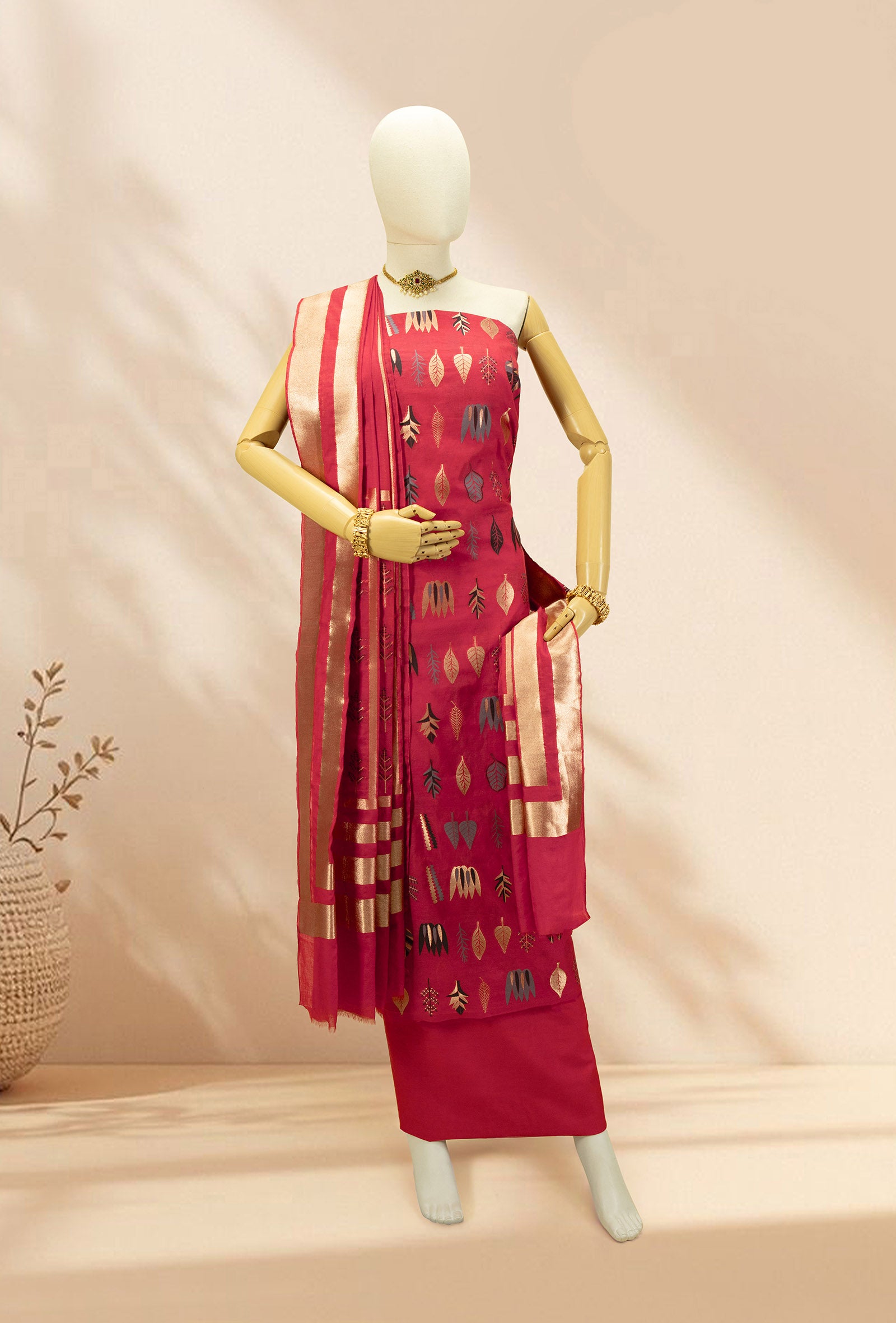 Elegant Red Chanderi & Cotton Silk Fabric