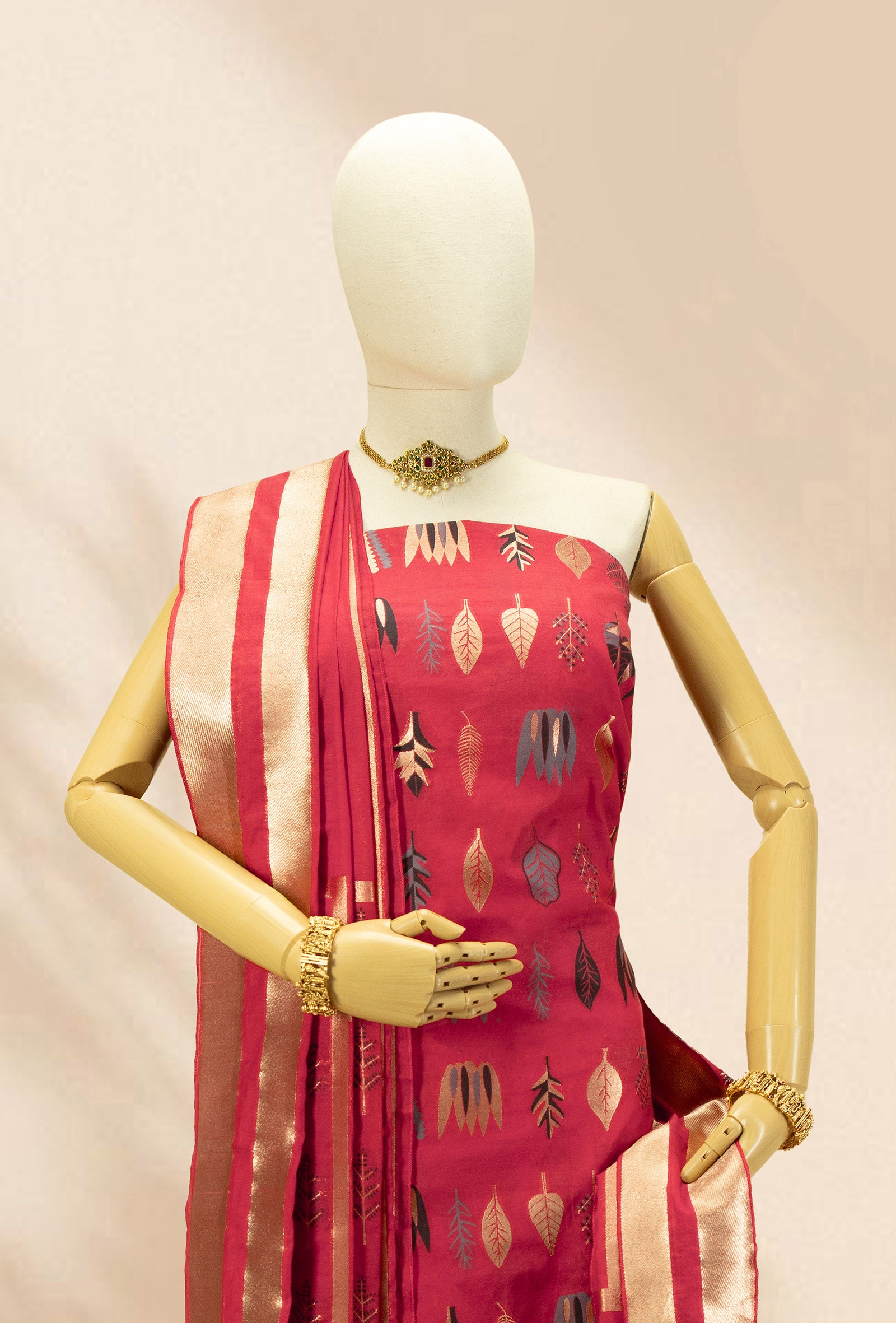 Elegant Red Chanderi & Cotton Silk Fabric