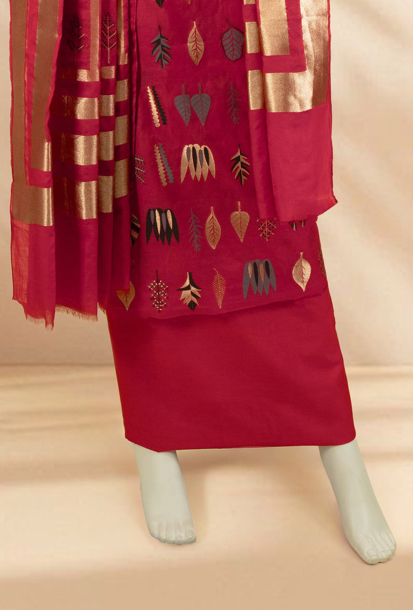 Elegant Red Chanderi & Cotton Silk Fabric