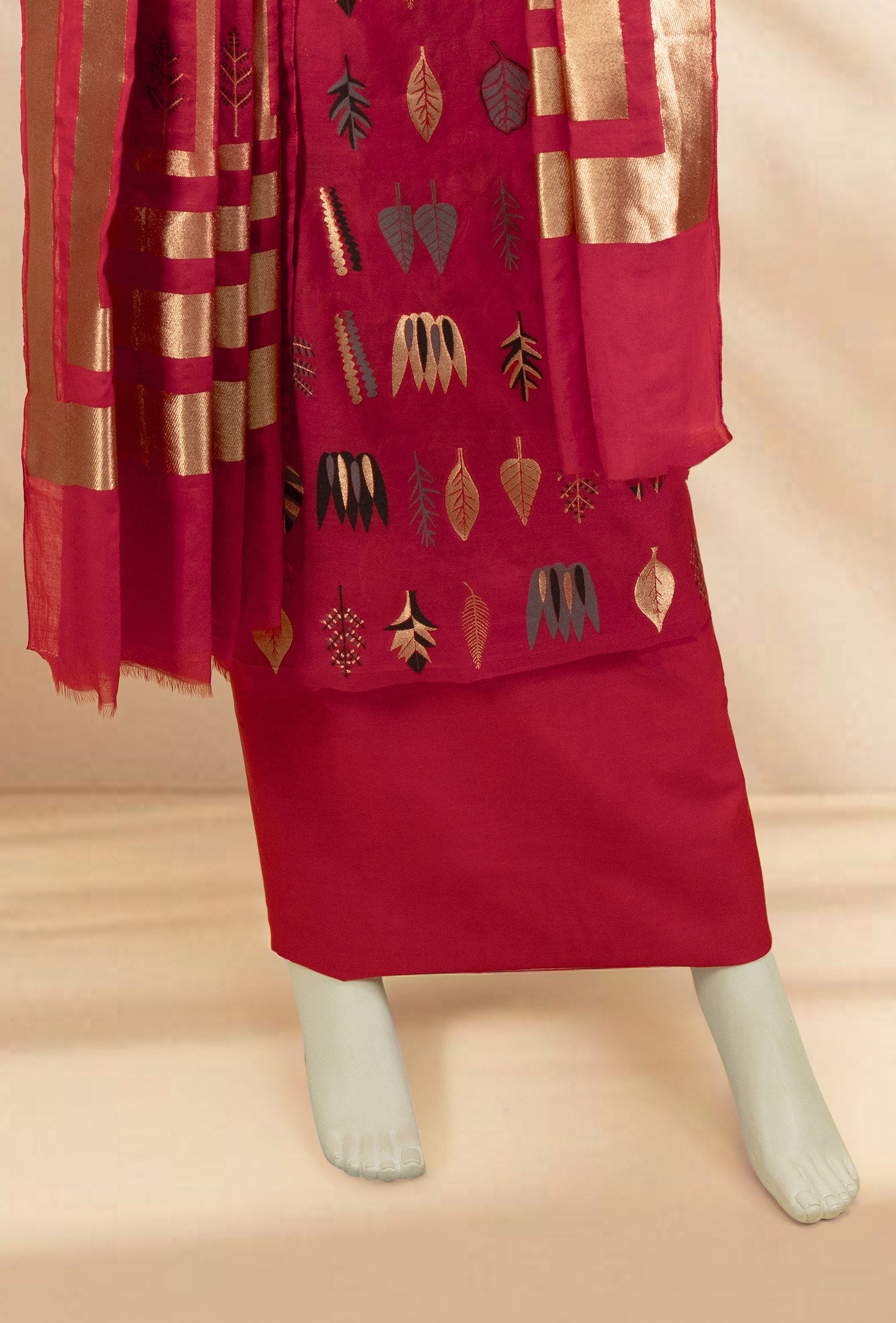 Elegant Red Chanderi & Cotton Silk Fabric
