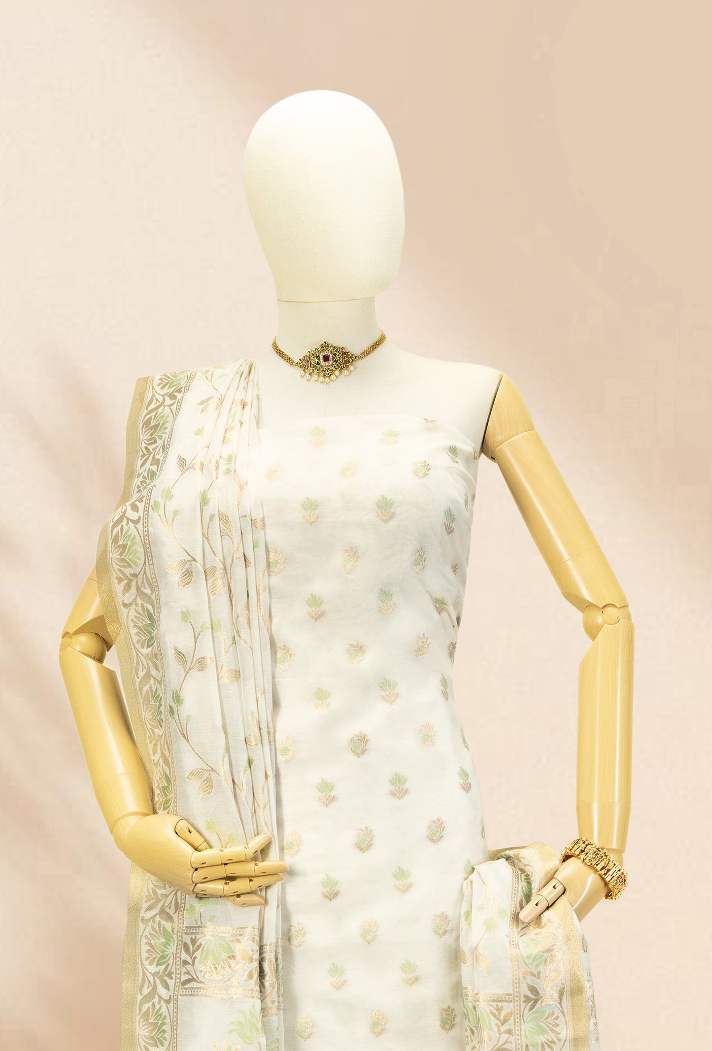 Ivory & Green Chanderi Suit Set