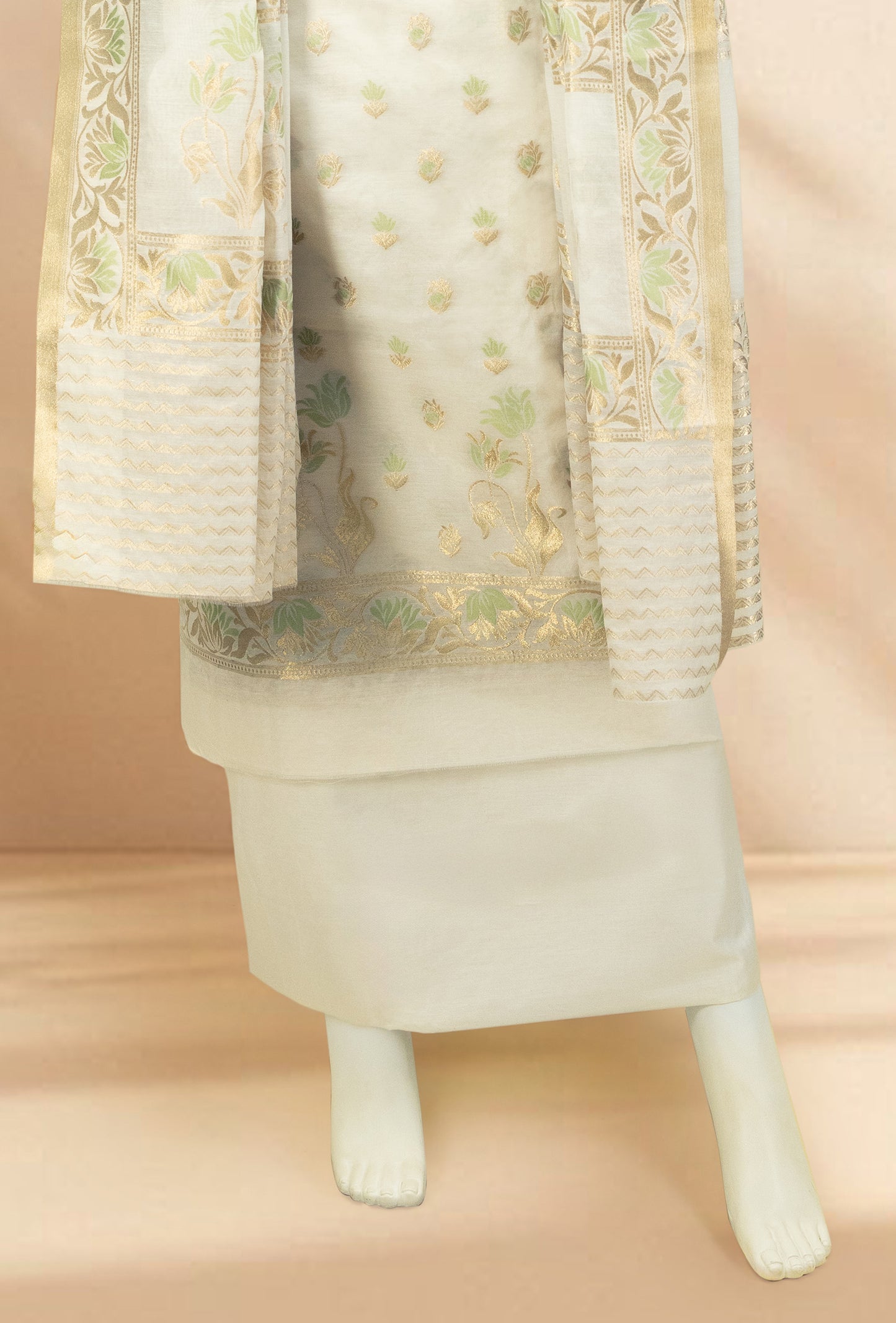 Ivory & Green Chanderi Suit Set