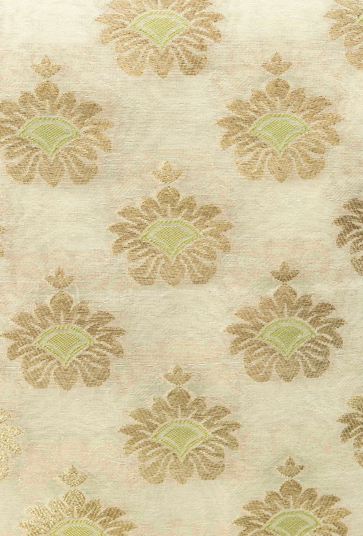 Cream & Green Chanderi Suit Set With Antique Gold Accents