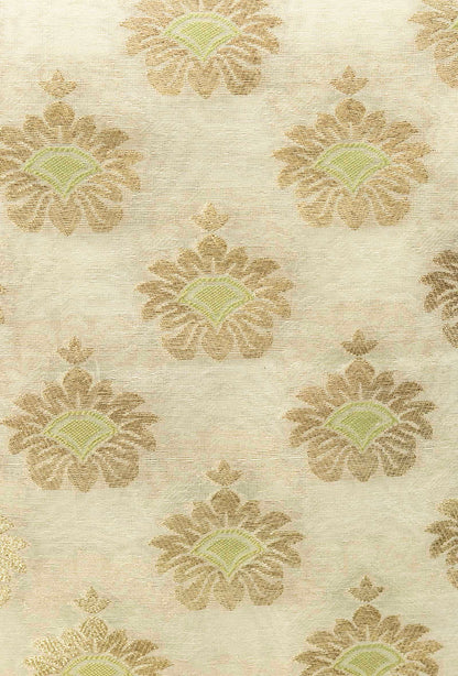 Cream & Green Chanderi Suit Set With Antique Gold Accents