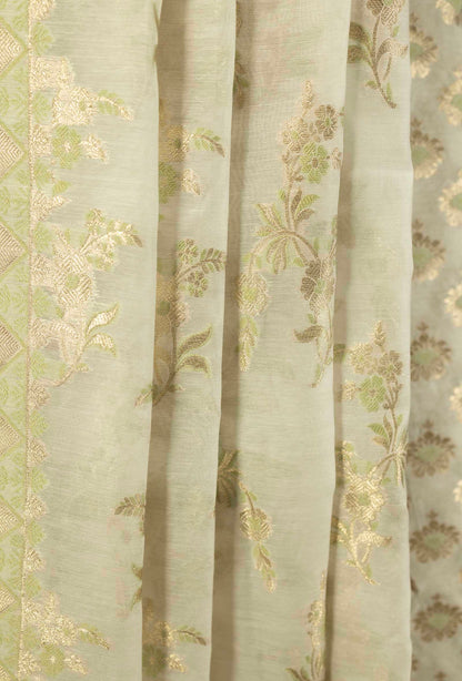 Cream & Green Chanderi Suit Set With Antique Gold Accents