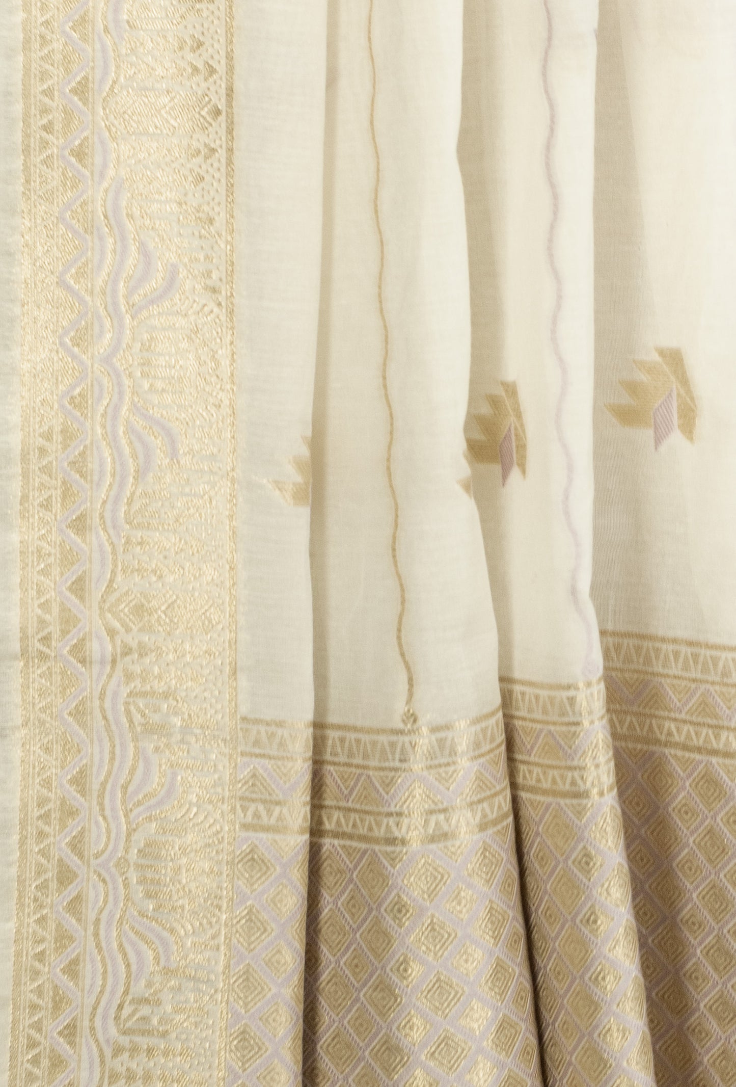 Cream & Lylac Chanderi Suit Set With Antique Gold Highlights