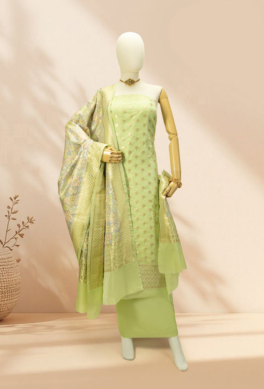 Pista Green & Powder Blue Chanderi Silk Suit Set