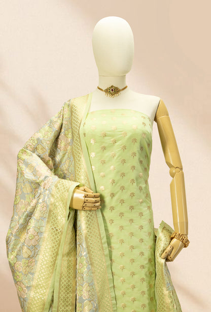 Pista Green & Powder Blue Chanderi Silk Suit Set
