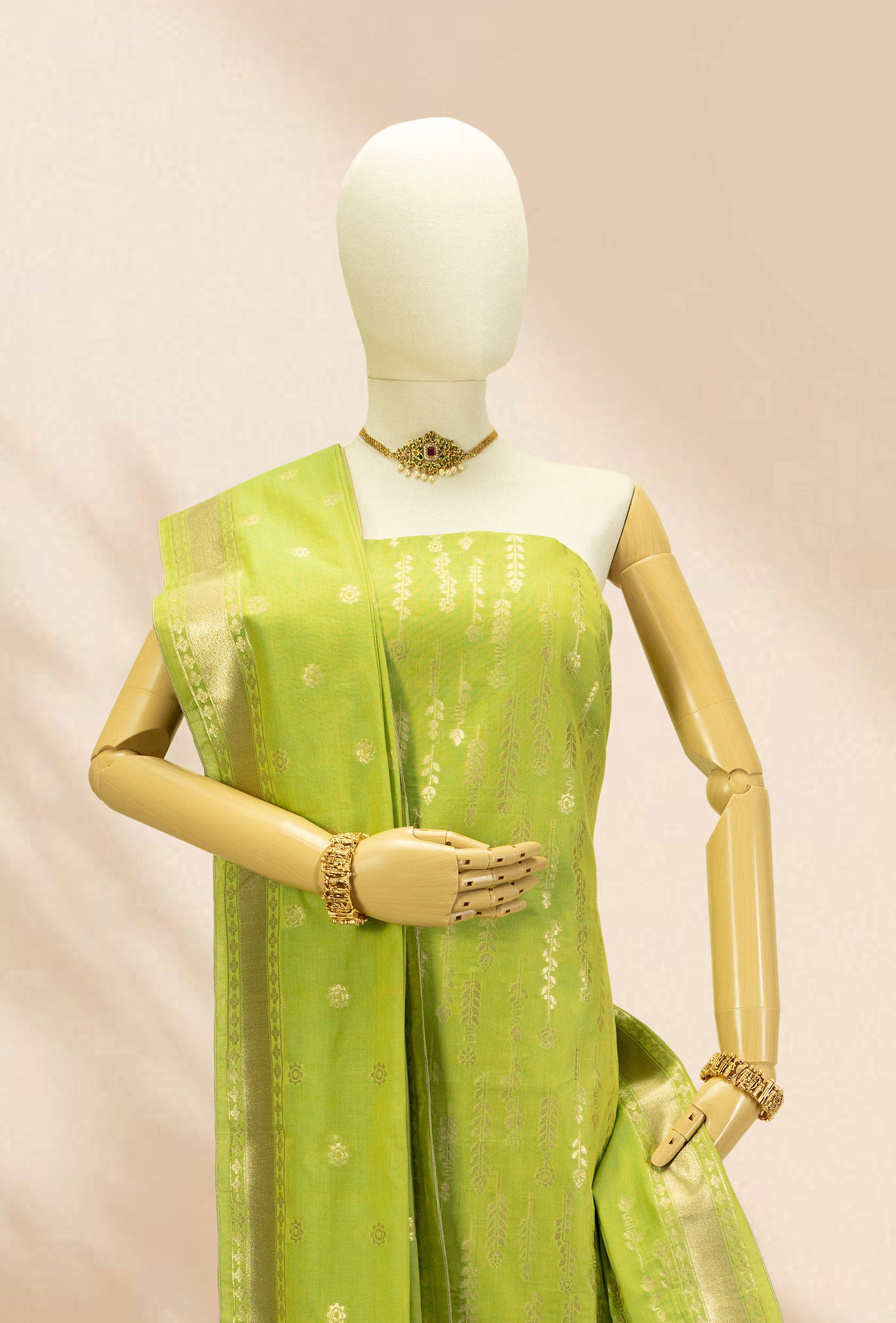 Two-Tone Green Brocade & Chanderi Silk Suit Set