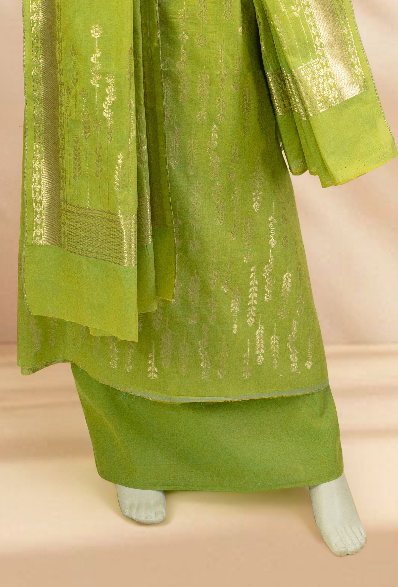 Two-Tone Green Brocade & Chanderi Silk Suit Set