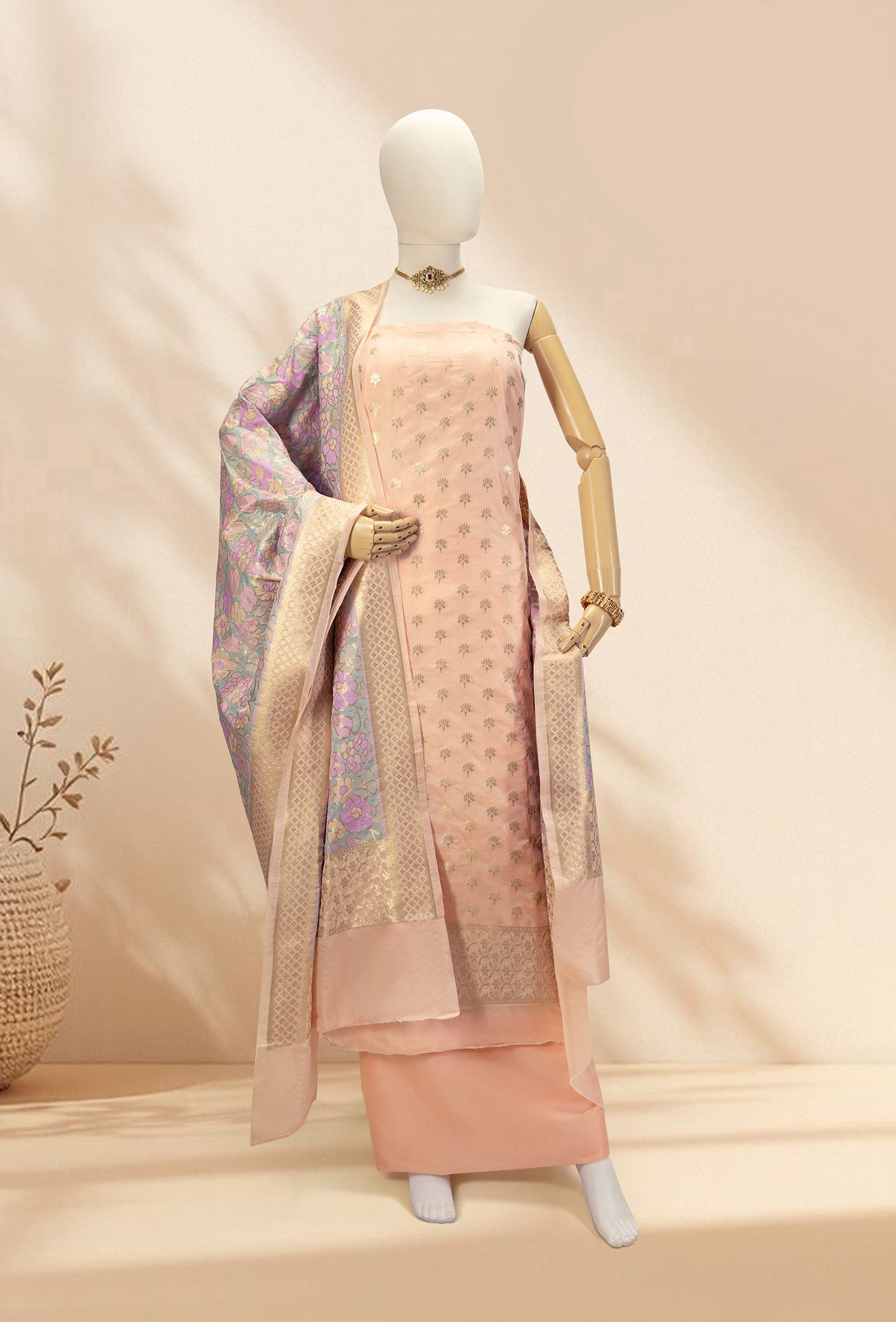 Peach Chanderi Silk Kurta Dupatta And Pants Set