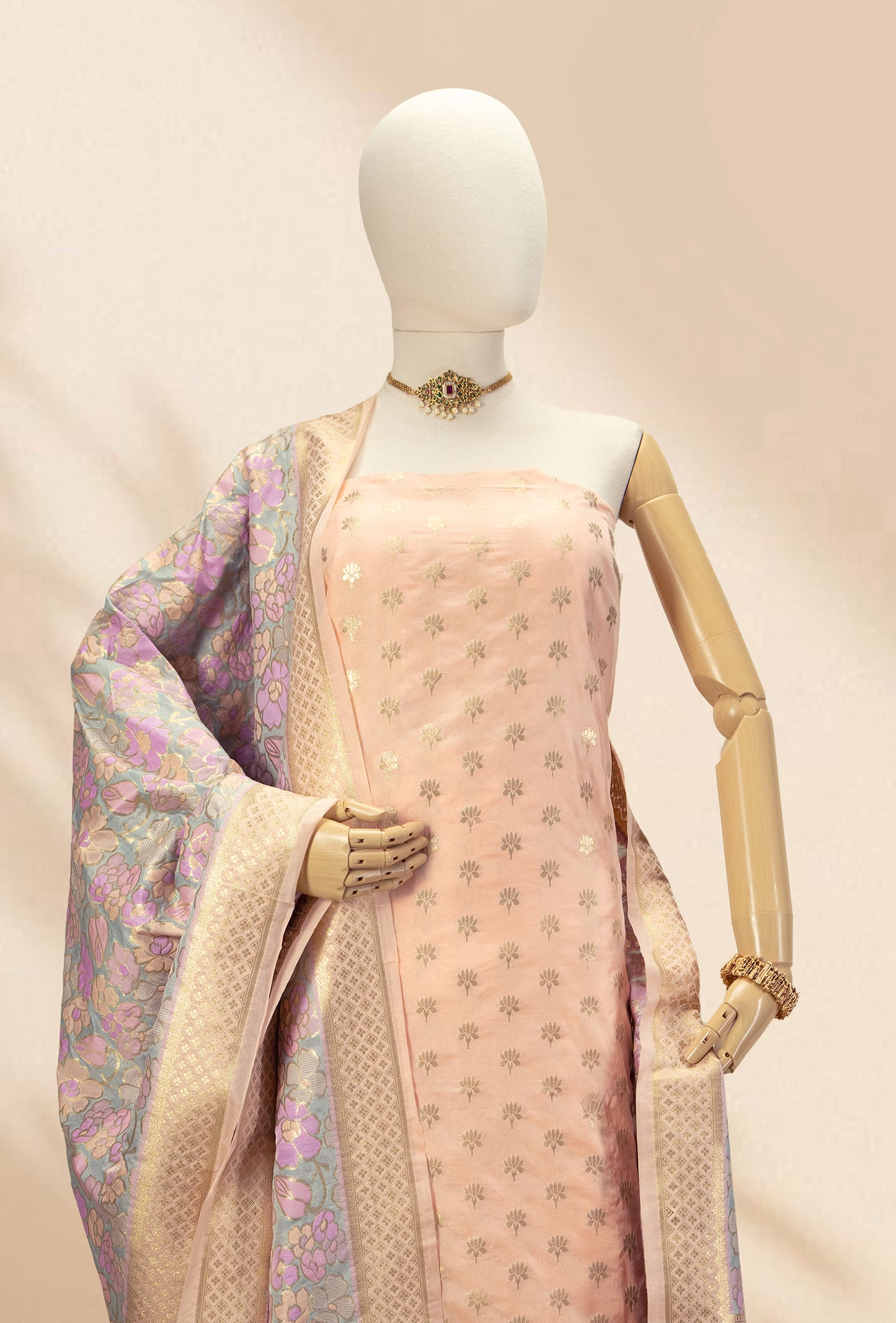 Peach Chanderi Silk Kurta Dupatta And Pants Set